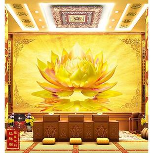 Golden Lotus Lotus Wallpaper Cloth Buddha Character Background Zen Lotus Mural Hanging Painting Zen Room Temple Buddhist Hall Home Wallpaper