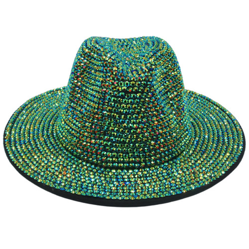 Cross-border new stage performance fashionable sparkling handmade rhinestones British retro wool felt jazz hat felt hat