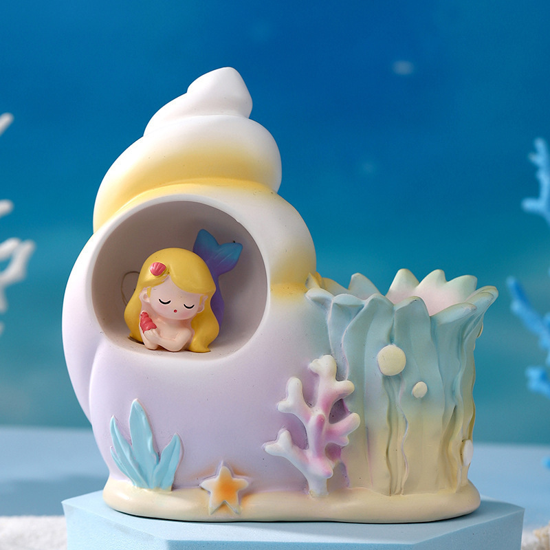 新商品の貝殻海螺の人魚の小夜灯の学生は寝室の机の筆筒灯をプレゼントして卸売りの源工場を並べます。|undefined