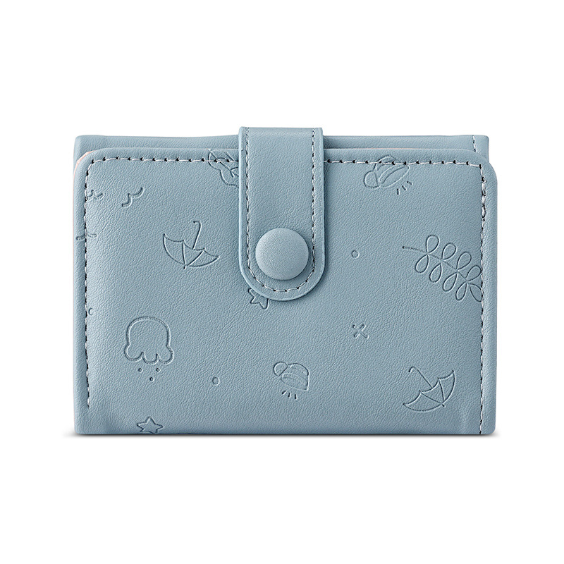 Nueva bolsa corta para mujeres, cuero PU, hermoso paraguas, impresión de 30 por ciento, bolso de botón de botón, bolso de tarjeta múltiple.