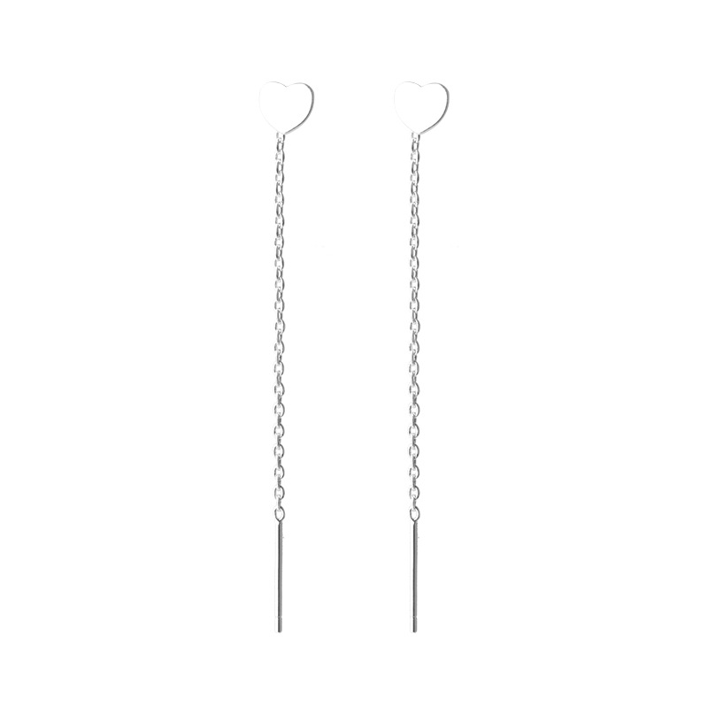 S925 Tremella Line Women's Ear Holes Simple Fresh Korean Style Ear Chain Mid-length Earrings Elegant Earrings