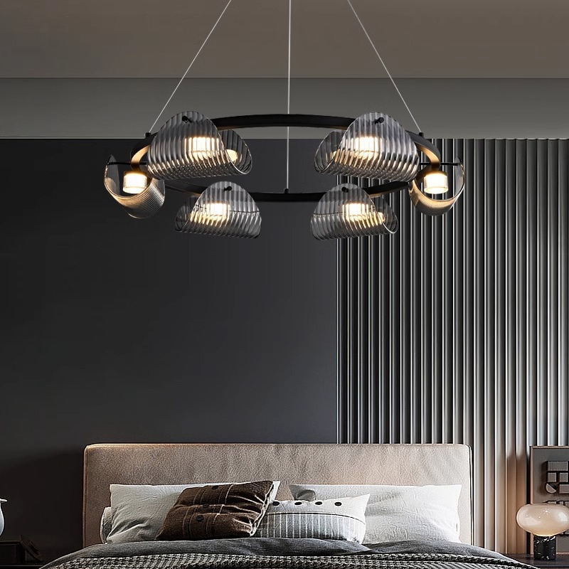 2024 nuevo estilo italiano minimalista lámpara de sala de estar moderna atmósfera negra vidrio redondo minimalista lámpara de dormitorio comedor