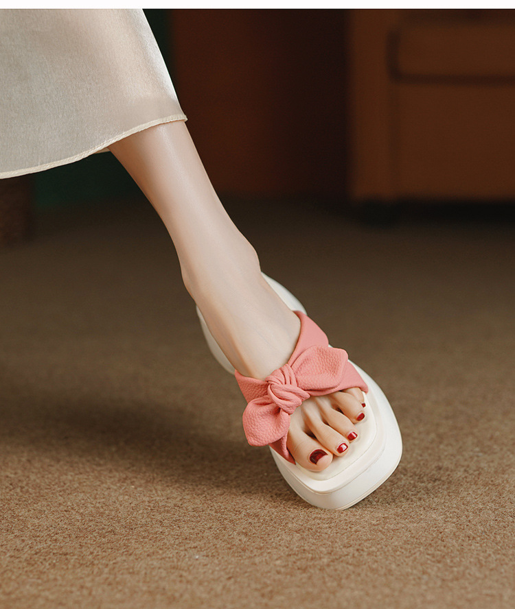 Ženske ljetne papuče s ružičastom mašnom i debelim potplatom, modne sandale i papuče na platformi_voghion.com