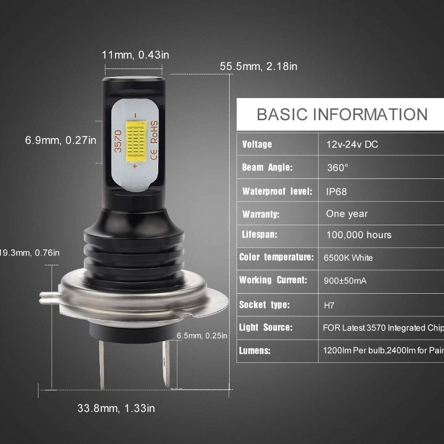 Transfronterizos para automóviles LED delantero H7 CSP chip 75W H7 LED luz de niebla alta luz de motocicleta