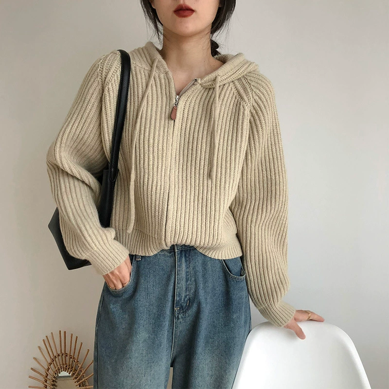 Кардиган-куртка с капюшоном короткий, oversize толстый трикотаж, осенний свитер — один размер