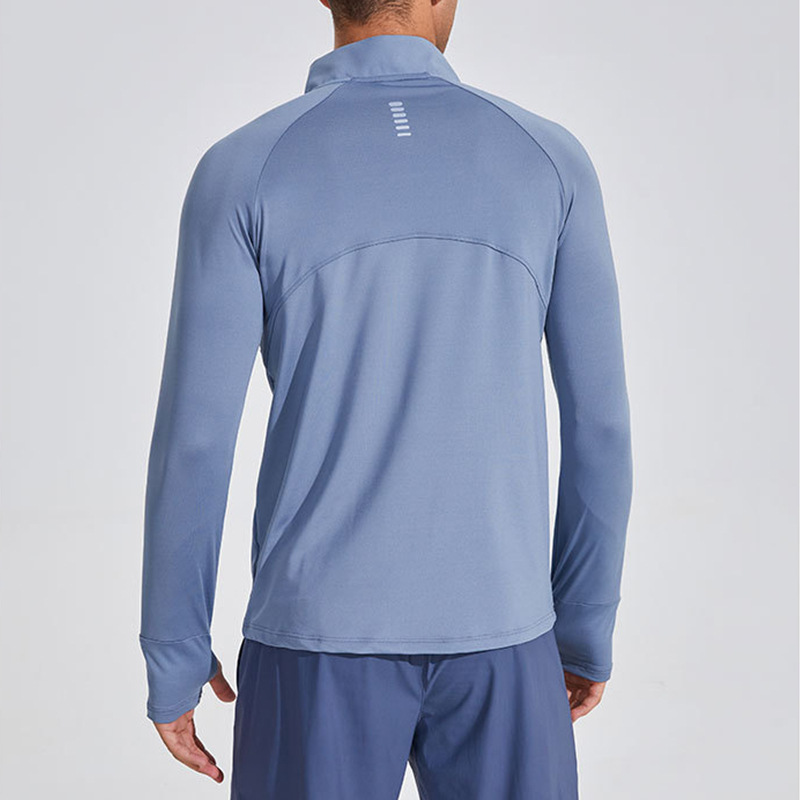 Primavera y otoño deportes al aire libre de los hombres de manga larga media cremallera soporte collar corriendo de secado rápido casual color sólido camiseta en stock impreso registro
