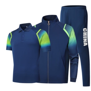 夏天运动短袖T恤三件套装运动服武术教练体育运动员训练乒乓球服
