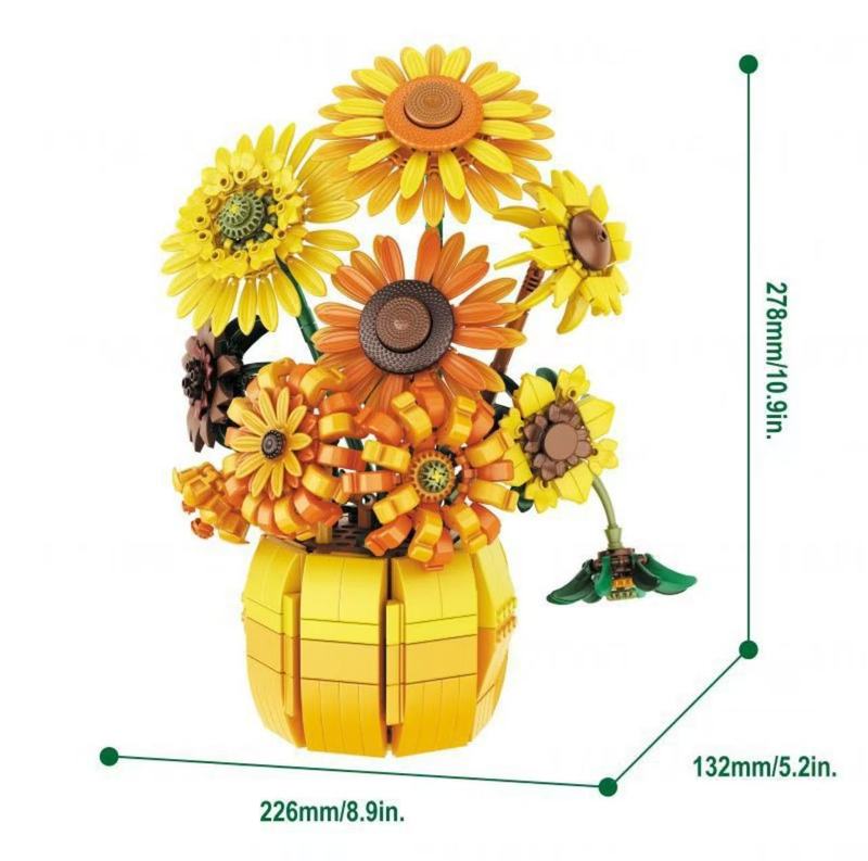 跨境玩具批发积木花盆栽仿真暗黑系花束kk20008仿真花朵摆件玩具|undefined