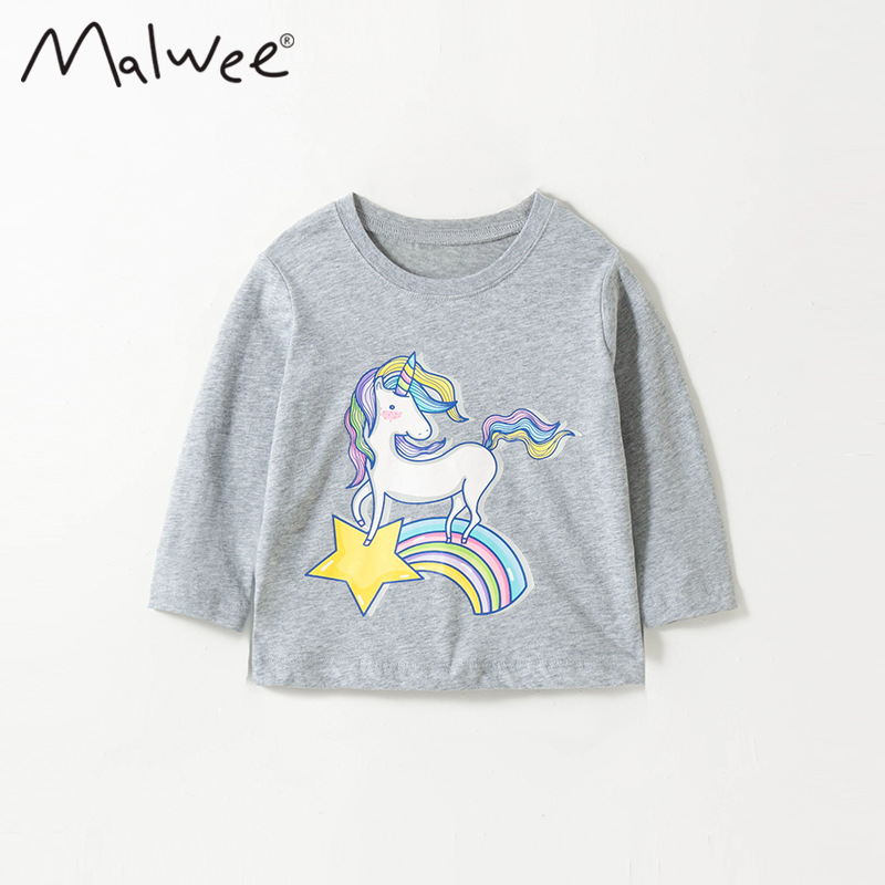 Malwee camiseta de base para niños de otoño nuevo estilo europeo y americano para niños de media edad Casual cuello redondo camiseta de mangas largas para niños