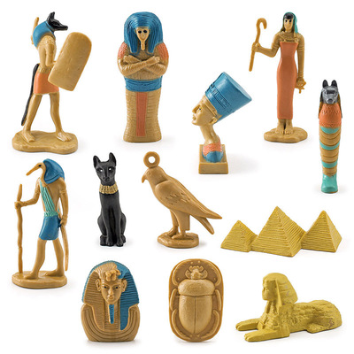 Cross boundary simulation 12 Set of parts Ancient Egypt Queen Leopard head Pyramid Mummy Static model Decoration Collection