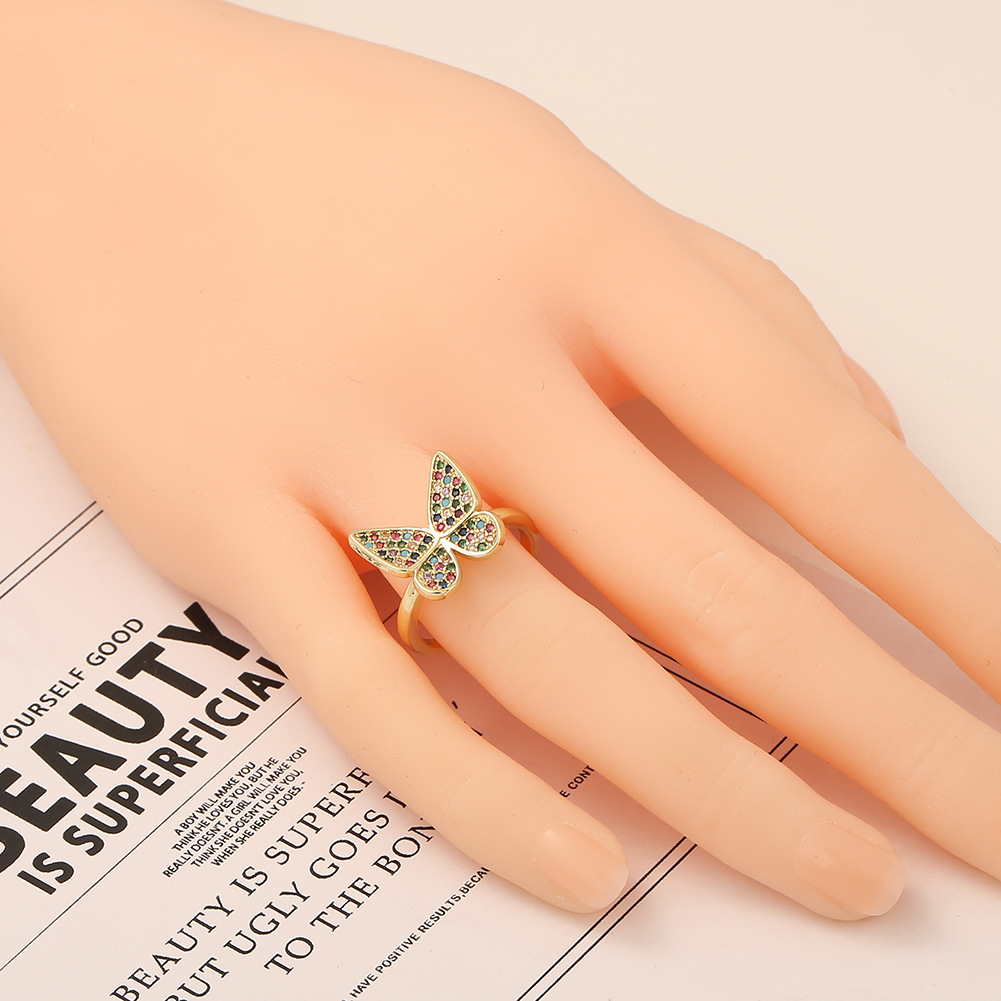 fashion copper microinlaid diamond butterfly adjustable opening ringpicture3