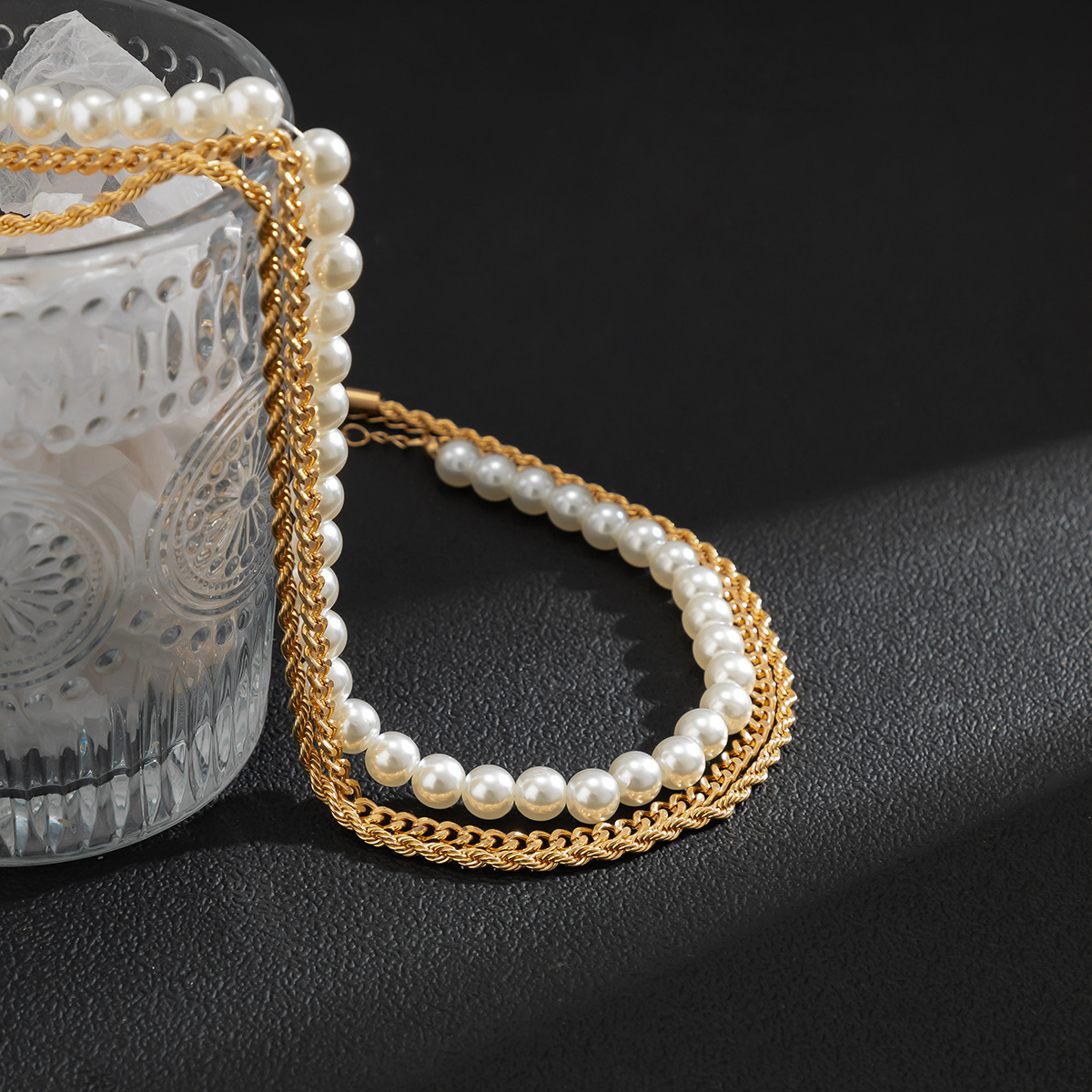 Fashion Geometric Imitation Pearl Iron Plating Menu0027S Layered Necklaces