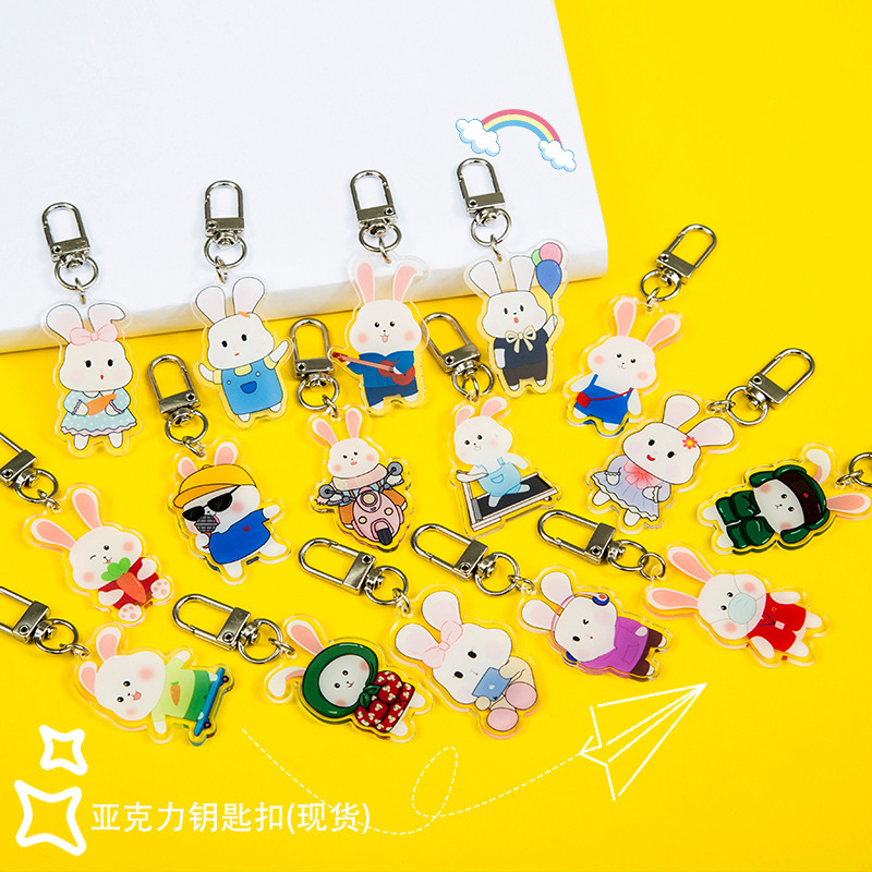 New Cartoon Anime Pendant Soft Cute Rabbit Acrylic Keychain Wholesale Gift Accessories Pendant Customization