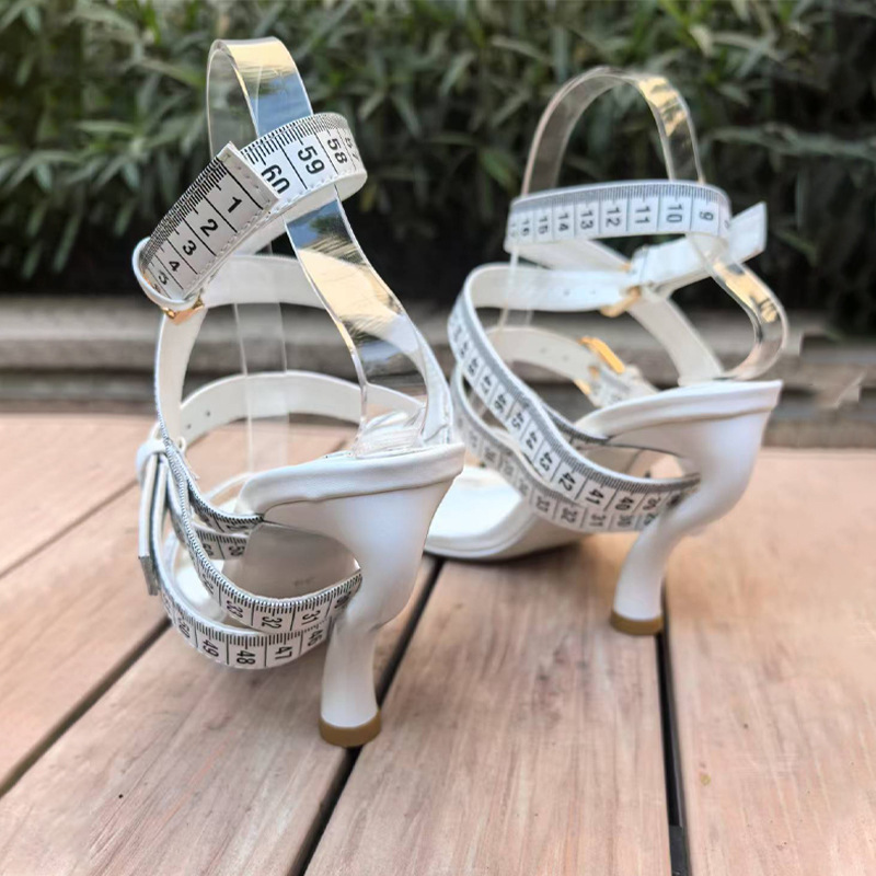 European and American Fashion Designer Measuring Tape Buckle Sandals High Heels Special-Shaped Heels Summer Export Women's Shoes Trend European and American Fashion Designer Measuring Tape Buckle Sandals High Heels Special-Shaped Heels Summer Export Women's Shoes Trend