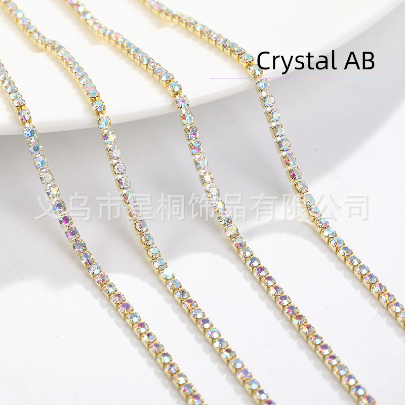 Ventas directas transfronterizas 2mm-3mm fondo de cobre color cuatro esquinas cadena de garras cadena de diamantes densa ropa de bricolaje accesorios para vestidos de novia