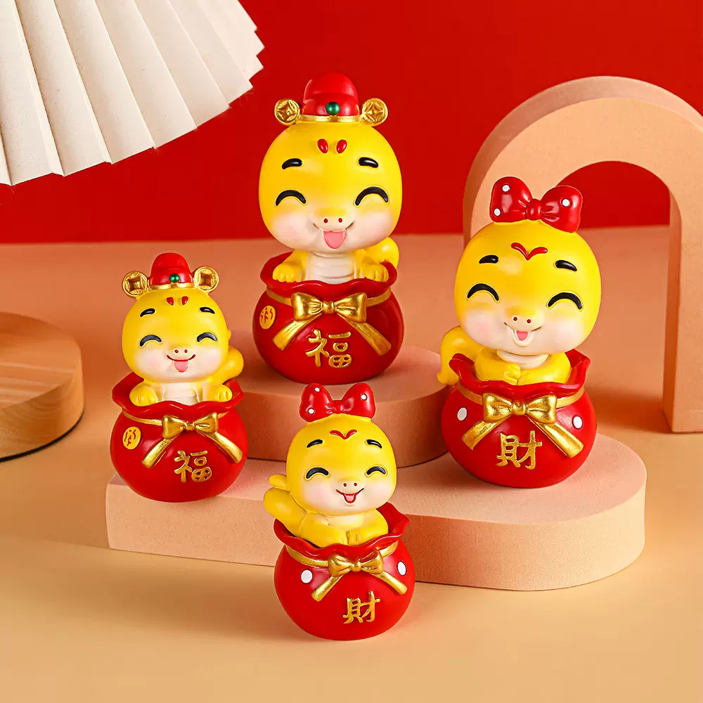 蛇年喜庆钱袋蛇树脂摆件春节家居桌面装饰公仔摆设创意招财工艺品