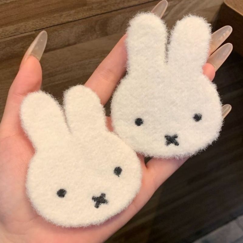 White Miffy Rabbit Velcro Cute Plush Cartoon Hair Clip Sweet Girl Forehead Bangs Hair Accessory