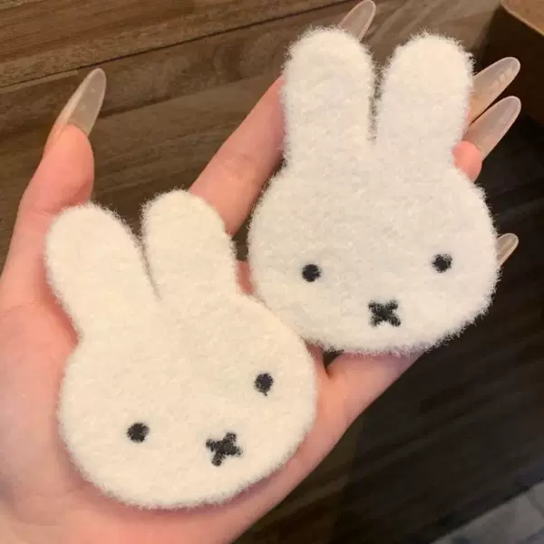 White Miffy Rabbit Velcro Cute Plush Cartoon Hair Clip Sweet Girl Forehead Bangs Hair Accessory