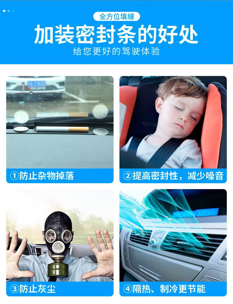 Car center console soundproof sealing strip, universal for all cars, door gap and center console noise-proof, front windshield sealing strip