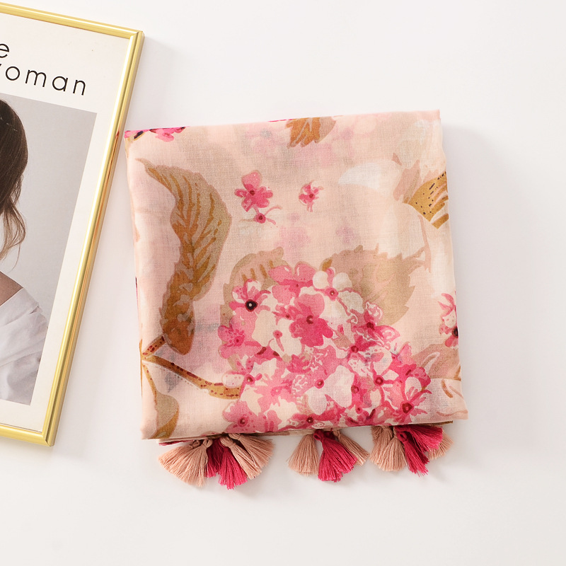 Primavera y verano fina Rosa fresca toalla Hortensia de hilo de algodón y lino sienten bufanda de seda dulce todo partido viaje protector solar Toalla de playa