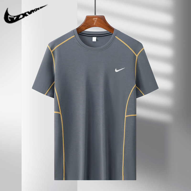 Summer Modal Air Layer Stripesd Short-Sleeved T-Shirt Men's T-Shirt Outdoor Running Sports Casual T-Shirt Top