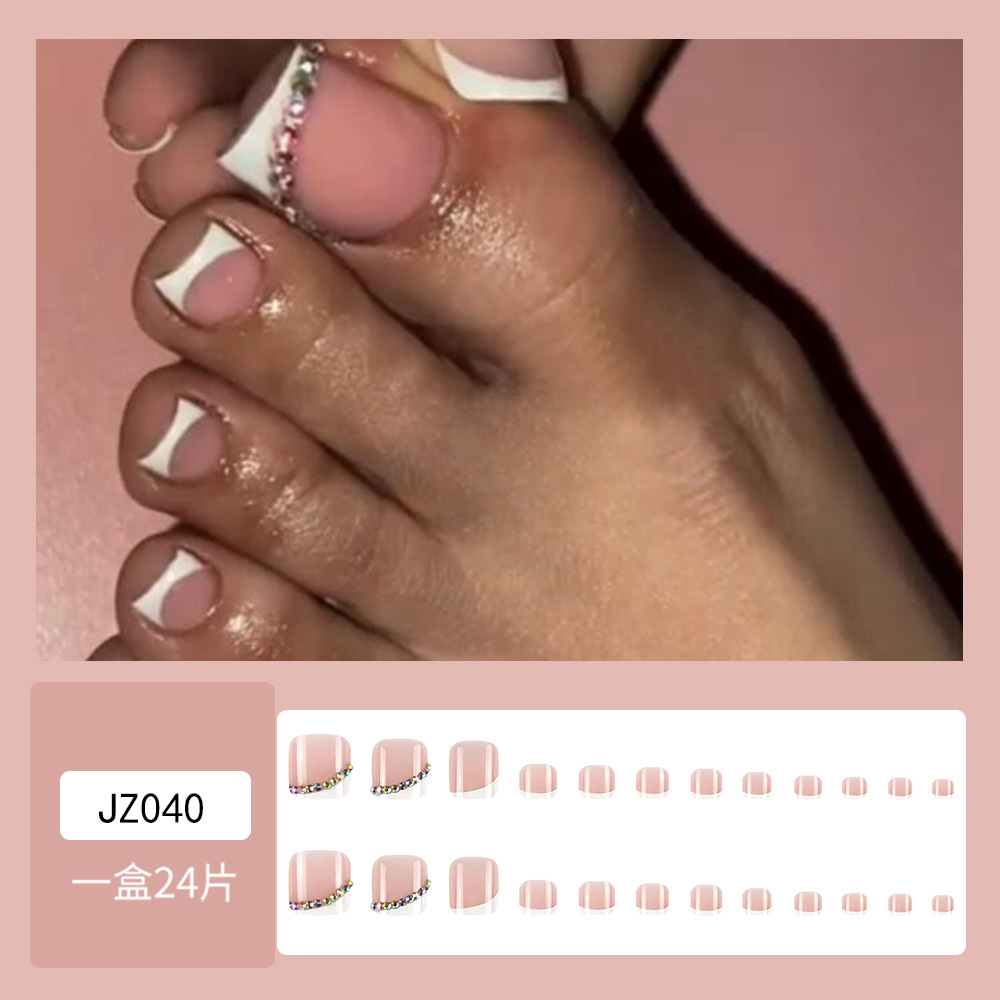 Comercio exterior blanco borde francés uñas de los pies con incrustaciones de diamantes productos de manicura chicas calientes europeas y americanas uñas parche de uñas postizas nails