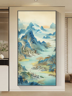 万里江山图进门玄关挂画新中式走廊过道装饰画高档大气靠山图壁画-阿里巴巴