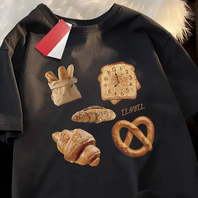 Funny Bread Graphic T-Shirt Unisex Clothing Summer Fashion Oversized O-Neck T-Shirt Casual Streetwear