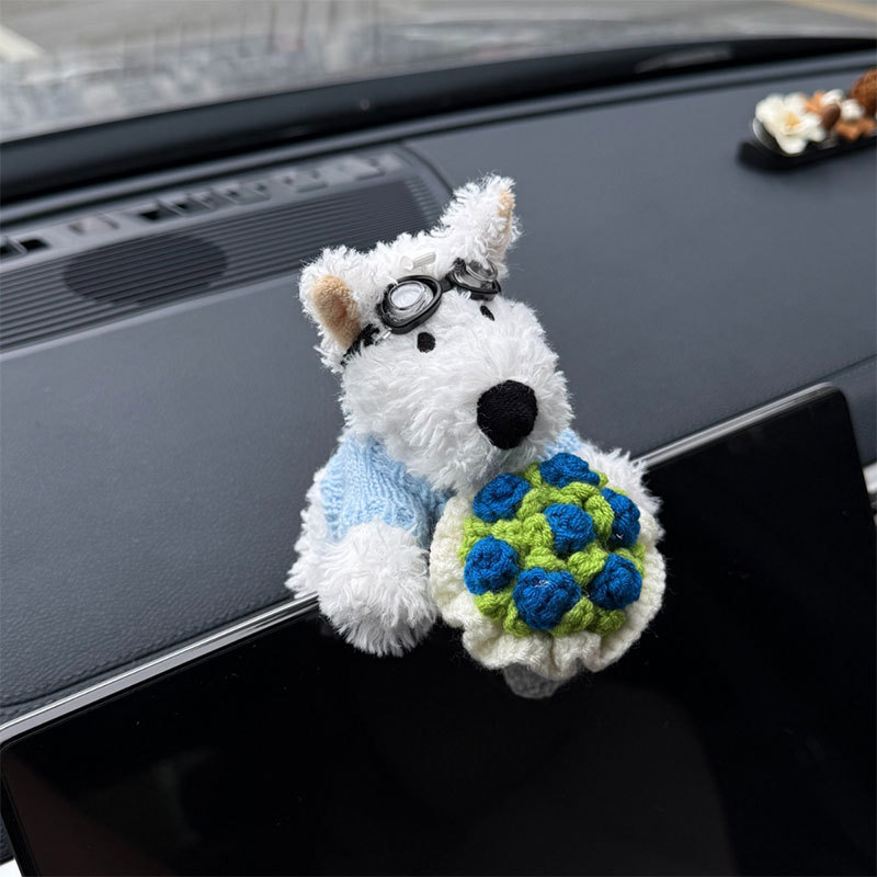 Cartoon Stuffed Plush Bouquet West Highland White Terrier Car Interior Decoration Dashboard Screen Lying Doll
