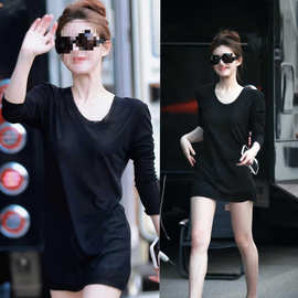 赵露思许我耀眼许妍同款黑色长袖T恤薄款款防晒罩衫舒适弹力上衣