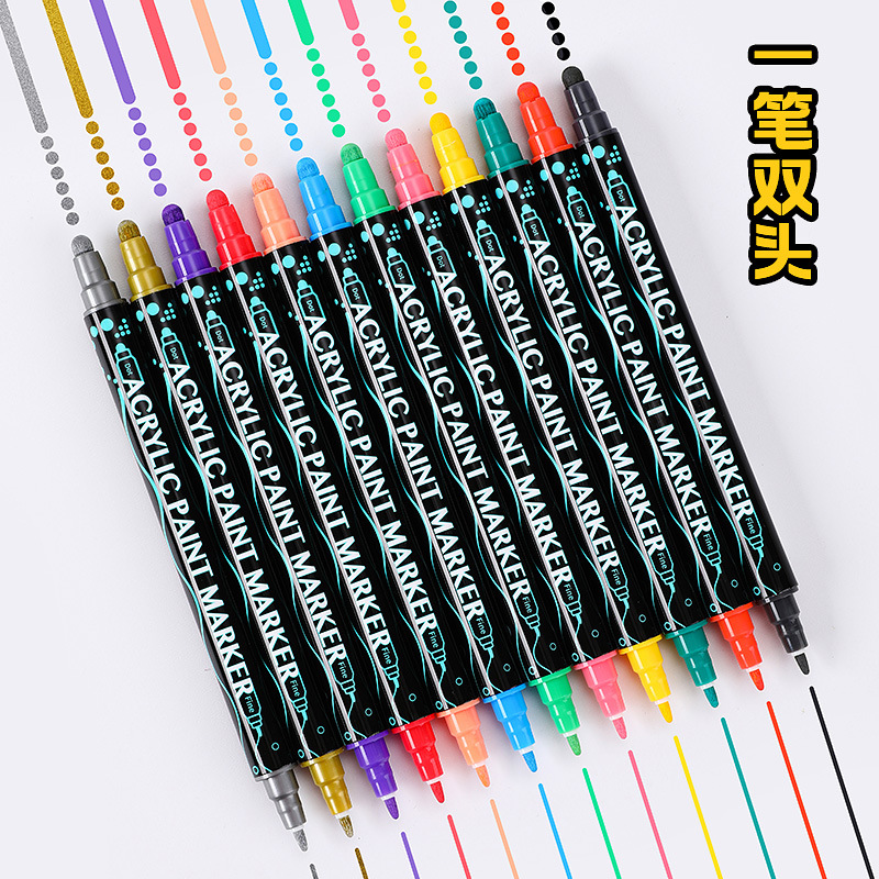 Nuevo metal marcador pluma punto Doodle pluma mano cuenta pintura pluma hermoso color metal pluma transfronteriza de doble cabeza marcador pluma