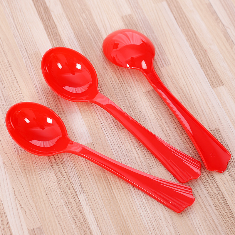 Boda de boda, boda, banquete de boda, cucharas de plástico rojas, cucharas de cubierta, cucharas desechables de plástico rojas