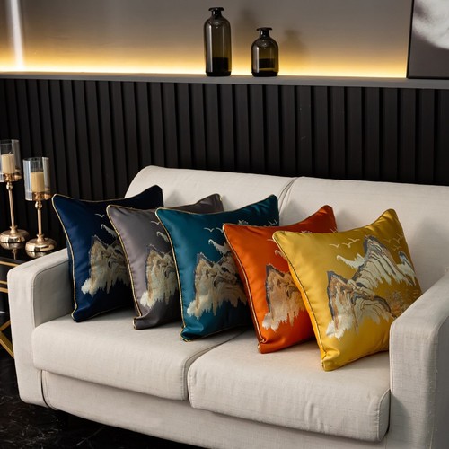 Light luxury Chinese landscape pillow office mahogany square sofa waist cushion cushion bedroom window window jacquard pillow case