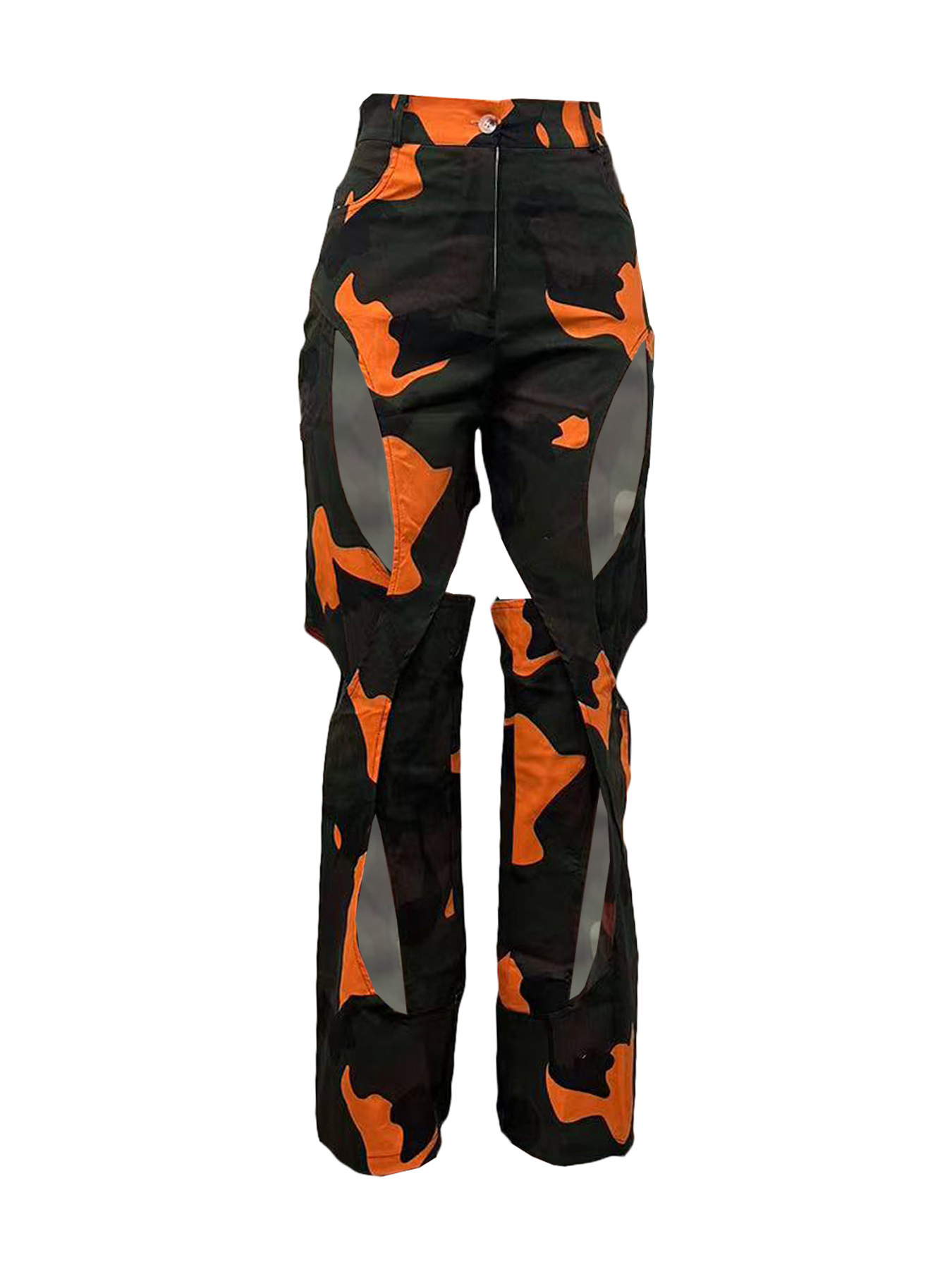 Women's Clothing Ripped Straight Workwear Pants Fashion Digital HD Print Casual American Style Spring Autumn Summer Regular Fit Polyester_ecoleips.com