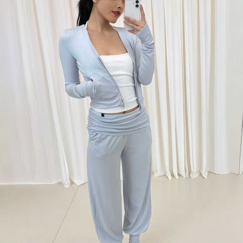 2026 New Style Fashionable Light Sports Stacked Waist Stirrup Leggings Black/Purple/Milk Blue