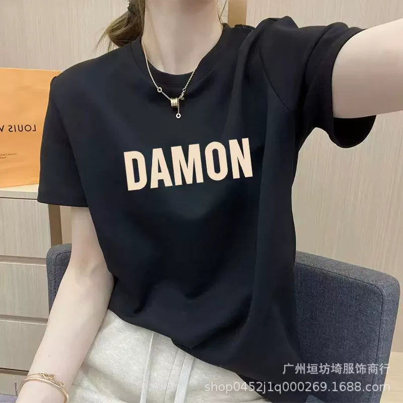 2025 футболка из чистого хлопка с короткими рукавами, женская летняя новая стильная красивая футболка в корейском стиле, модная женская футболка с круглым вырезом и половиной рукавов, оптовая продажа