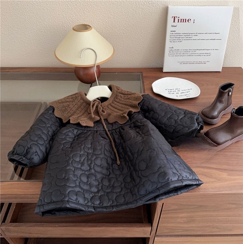 Veste en coton pour filles, nouvelle version coréenne d'automne et d'hiver 2023, robe de princesse à col tricoté pour filles 78172_voghion.com