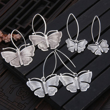 梵银批发蝴蝶耳环女士手工银S999纯银复古做旧民族风耳饰