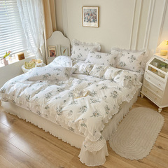 新款ins風純棉床蓋三件套 全棉四件套單品被套榻榻米夾棉花邊床蓋