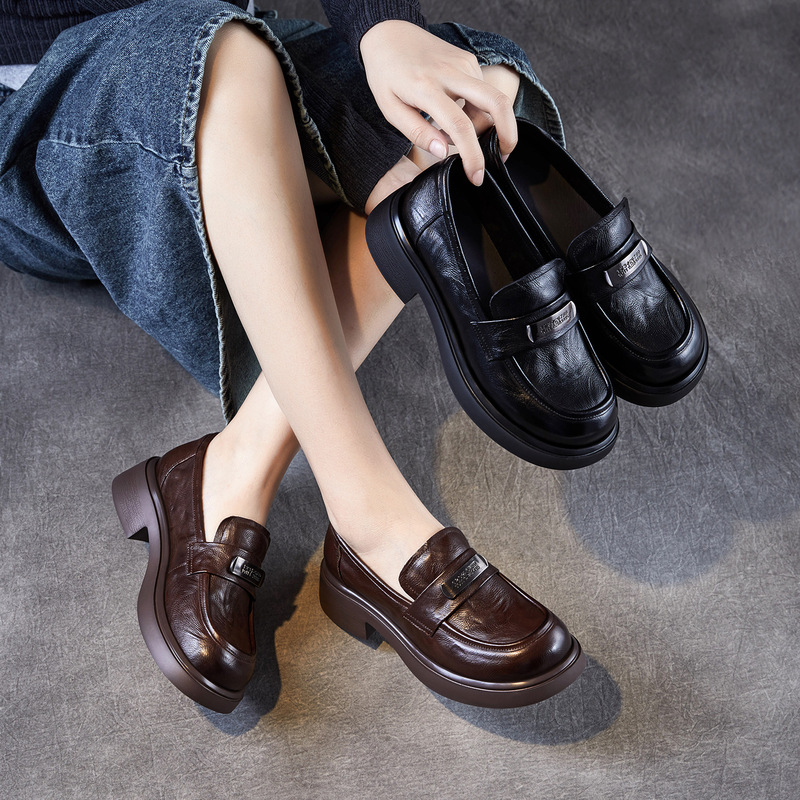 Genuine Leather Accessible Luxury Women's Shoes 2025 Autum New Soft-Soled Loafers British Style Small Leather Shoes One-Leg Thick-Soled Shoes Genuine Leather Accessible Luxury Women's Shoes 2025 Autum New Soft-Soled Loafers British Style Small Leather Shoes One-Leg Thick-Soled Shoes