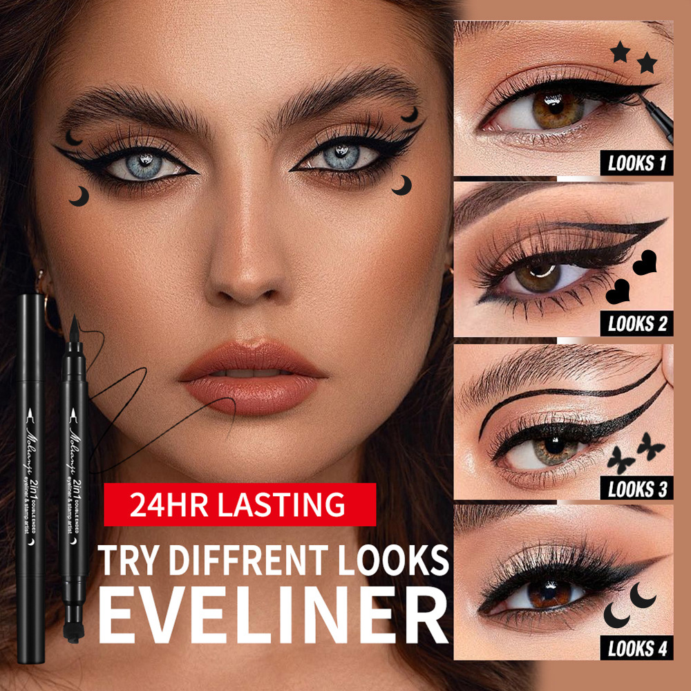 <Popular Export Product> Dual-Headed Eyeliner Pen with Stamp, Natural Long-Lasting Smooth Color, Beginner-Friendly, Lazy Makeup Wholesale