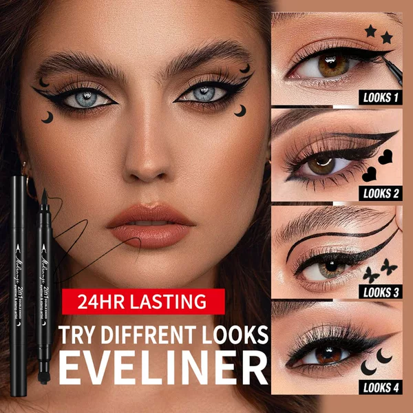 <Popular Export Product> Dual-Headed Eyeliner Pen with Stamp, Natural Long-Lasting Smooth Color, Beginner-Friendly, Lazy Makeup Wholesale