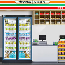雅绅宝厂家直供超市饮料柜商用冷柜便利店立式双门啤酒冷藏柜设备