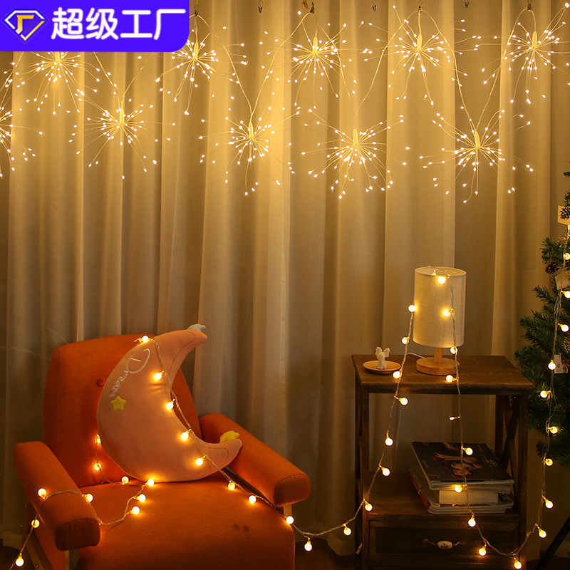 Luces de fuegos artificiales de suspensión solar luces de colores led cadenas de luces de fuegos artificiales creativas luces de araña decorativas impermeables al aire libre luces intermitentes celebridades de Internet