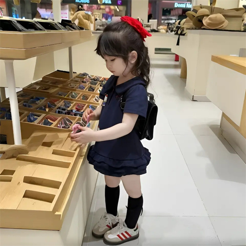 Xianning siete verano nuevo estilo estilo estilo occidental casual manga corta niña polo vestido coreano de dibujos animados niña marea