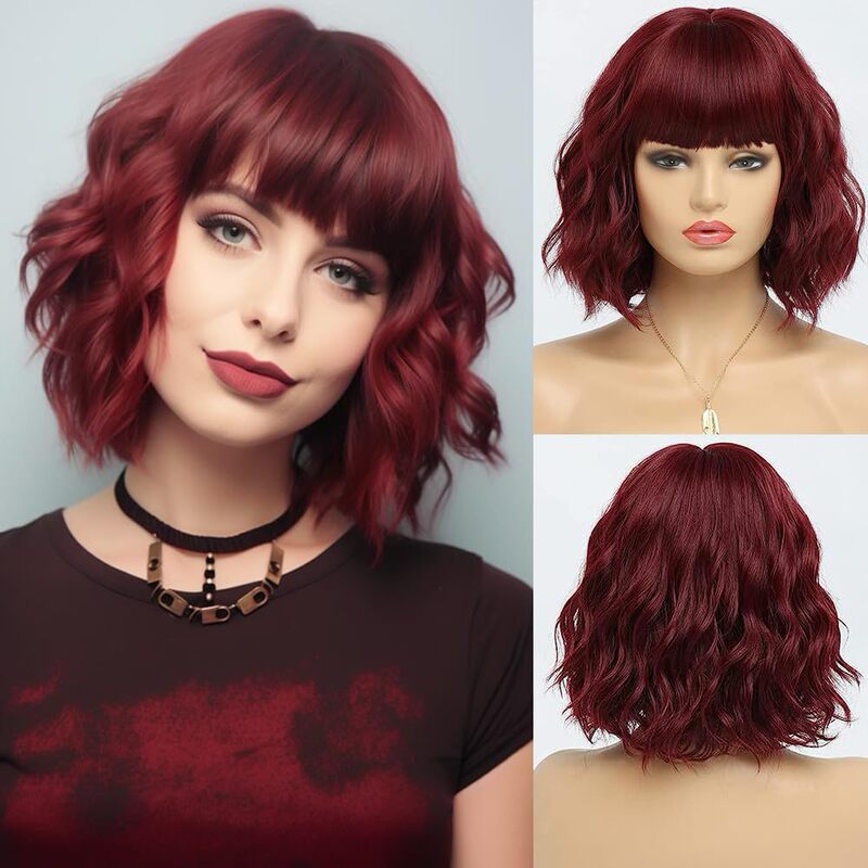 Cross-Border Temu Cute Bob Bangs Short Curly Hair Wigs European and American Ladies Chemical Fiber Headgear Wigs