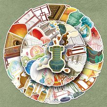 50张古风元素贴纸卡通国潮古代创意防水装饰文具手帐本行李箱贴纸