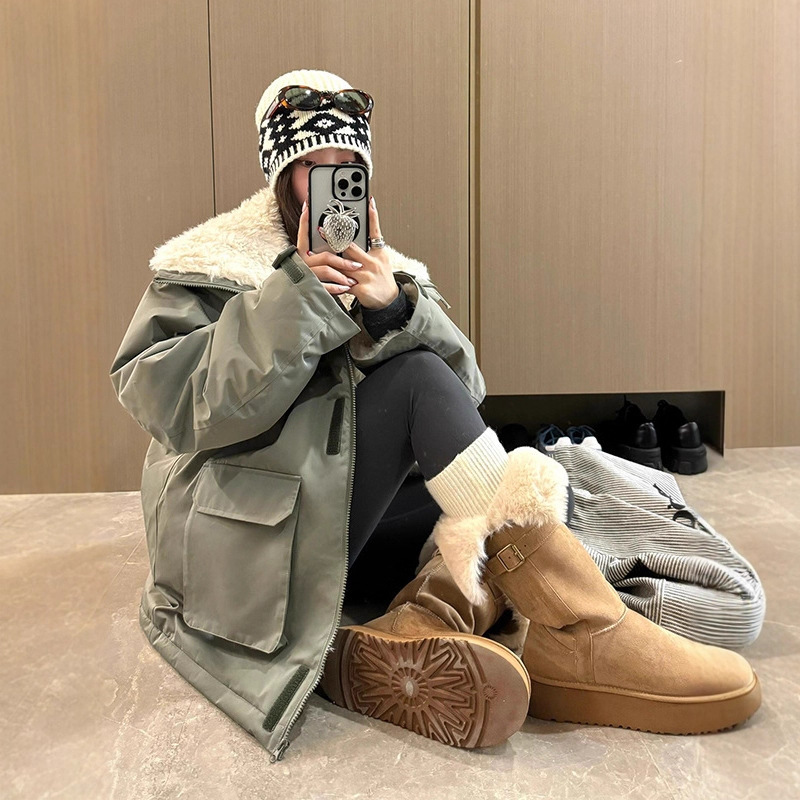 Super Stylish Parka Cotton Jacket 2025 Winter New Workwear Cotton Coat for Women, Thickened and Slimming Lamb Wool Cotton Jacket