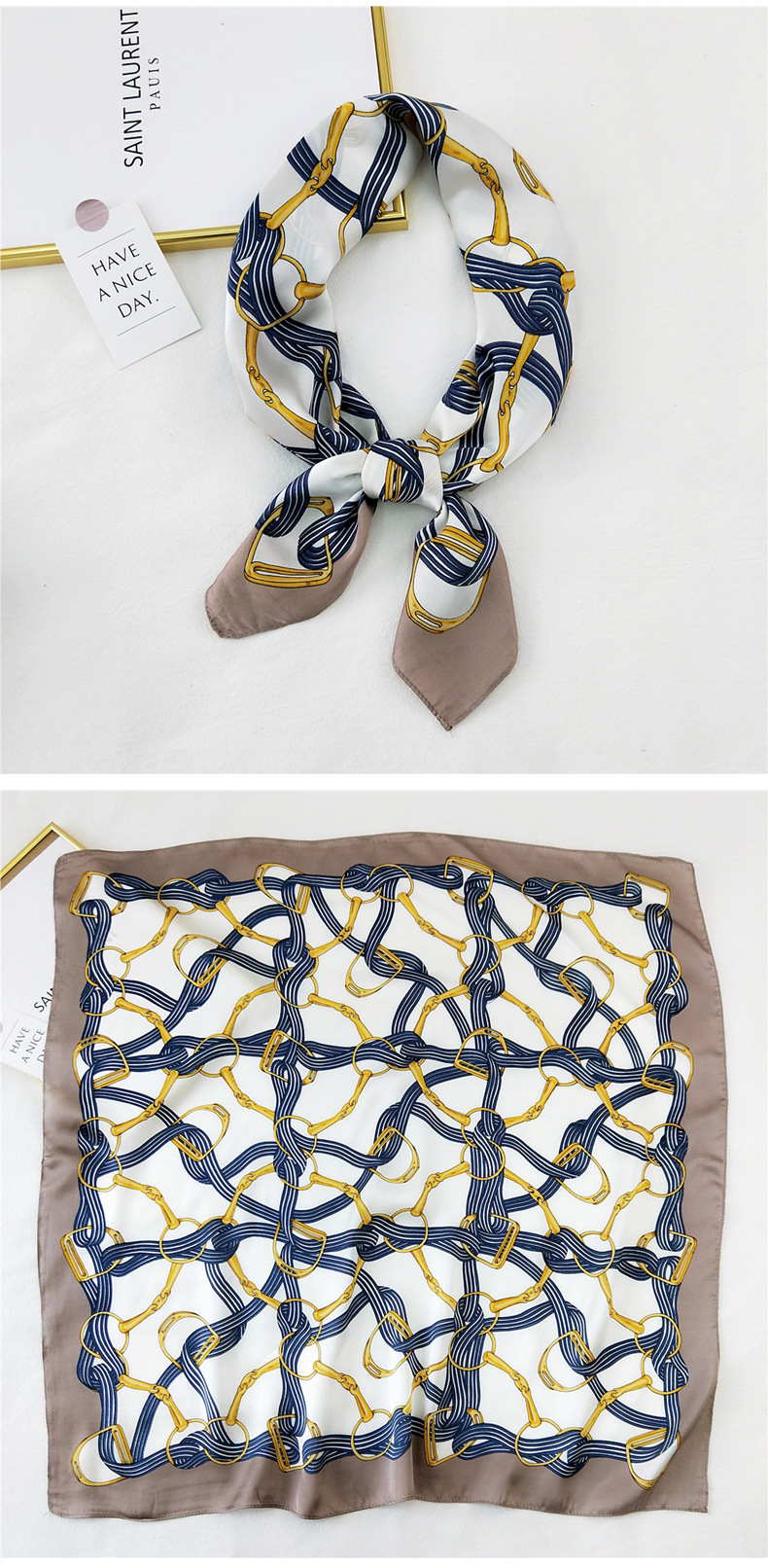 50g Weight Silk Scarf Classification Travel Occasion Silk Material Unisex Gender Printing Design Sweet Style Khaki, Grey, Purple, Red, Green, Blue, Camel, Yellow, Black Color Korean Printing Silk Square Scarf Wholesale 32