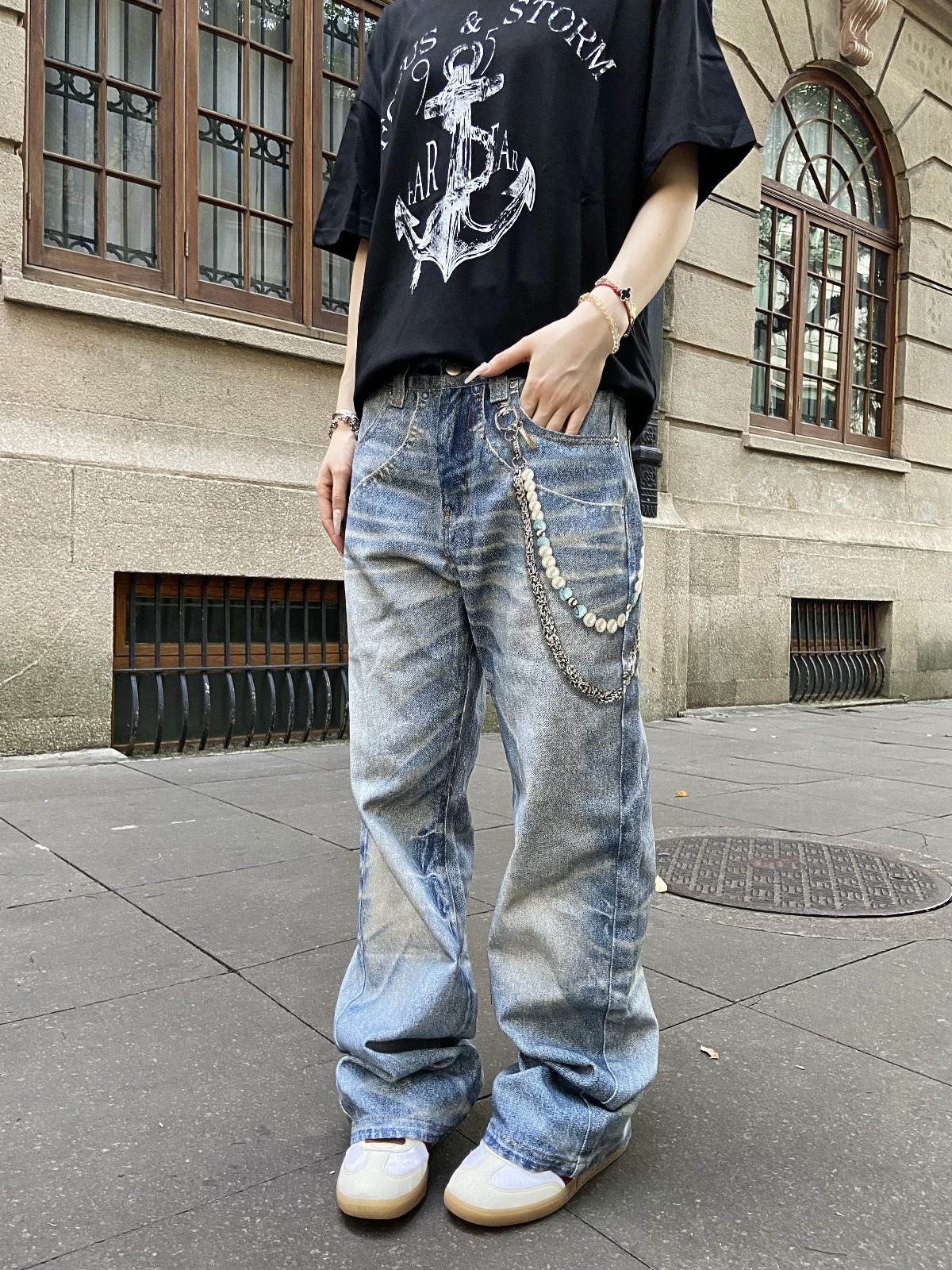 Vintage American Style 3D Printed Striped Cat Whisker Loose Straight Leg Jeans For Men And Women​​_viptrois.com